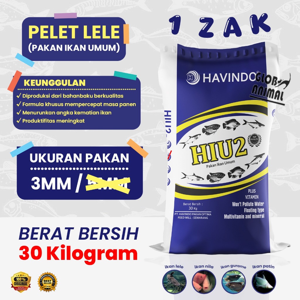 PELET IKAN LELE ZAK 30KG pakan ikan air tawar gurami nila pelet apung HIU2 karung 30 kg
