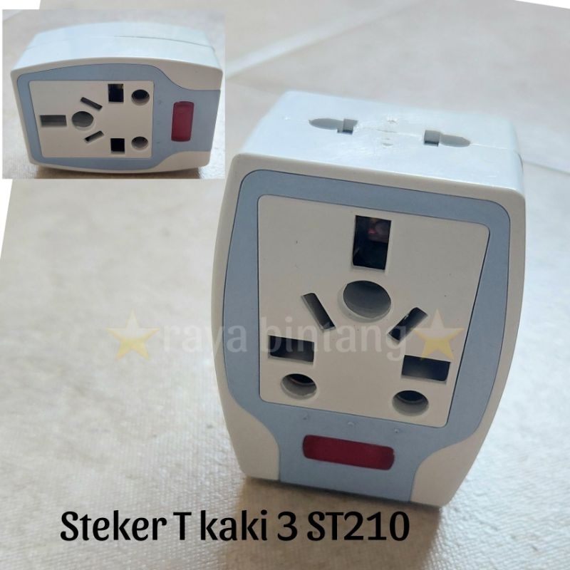 Steker T kaki 3 colokan sebaguna ST210 alat listrik over steker Tmulti
