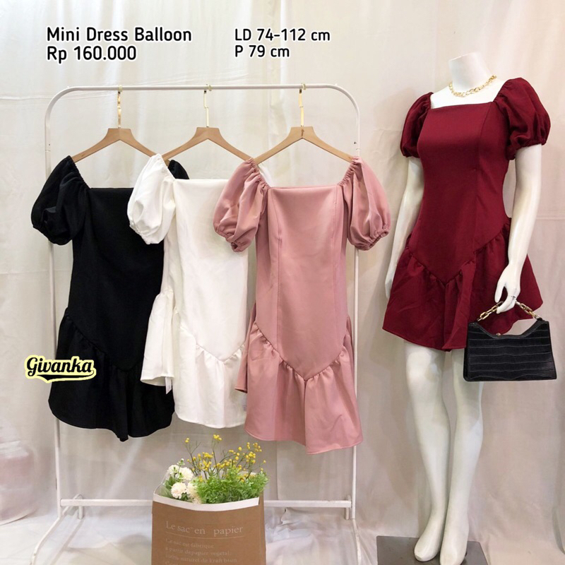 MINI DRESS BALLOON // MINI DRESS SCUBA LENGAN BALON // DRESS PENDEK MEKAR BALON