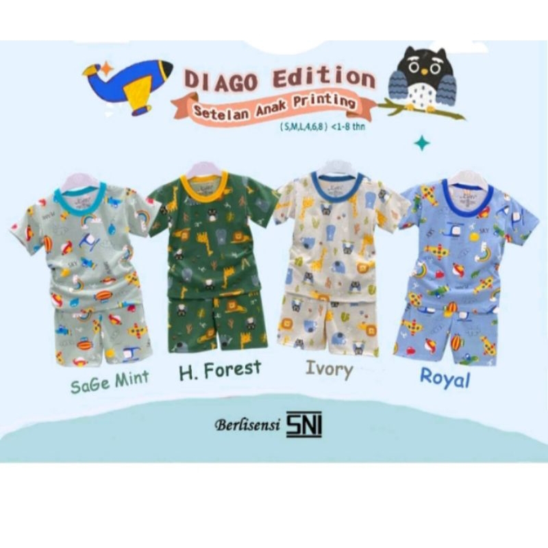 Setelan anak full printing / set baju anak cowok/cewek  usia 1-8thn diago edition