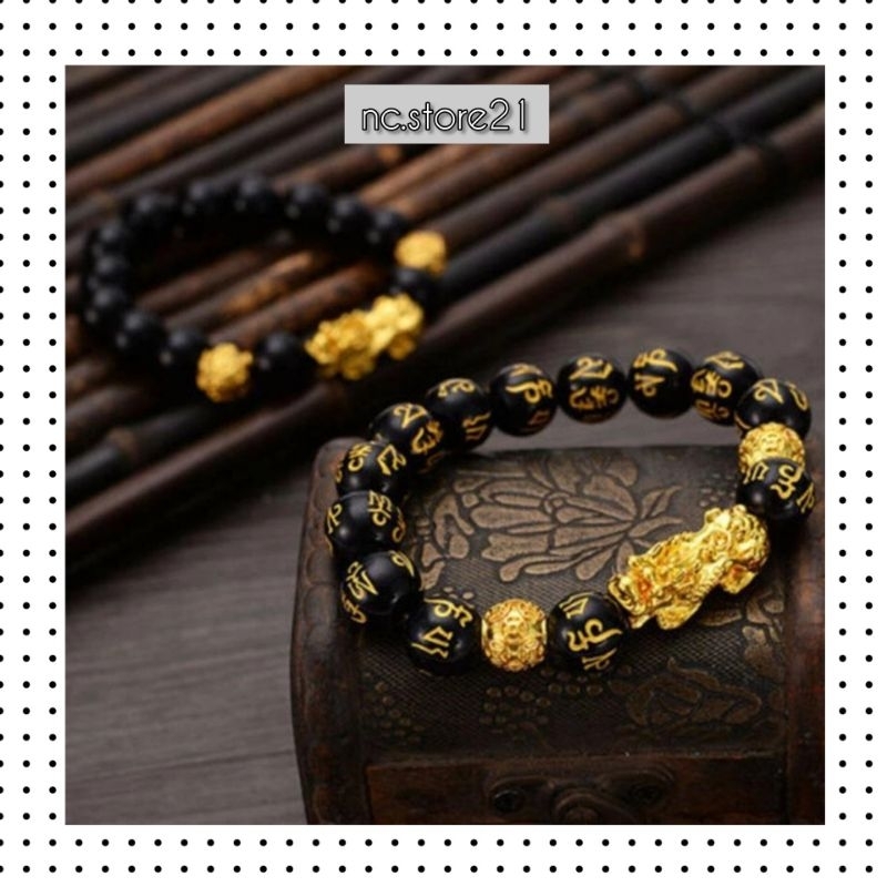 nc21 - Manik Gelang Fashion Retro Feng Shui Obsidian Emas Hitam Pria Wanita Netral Imitasi