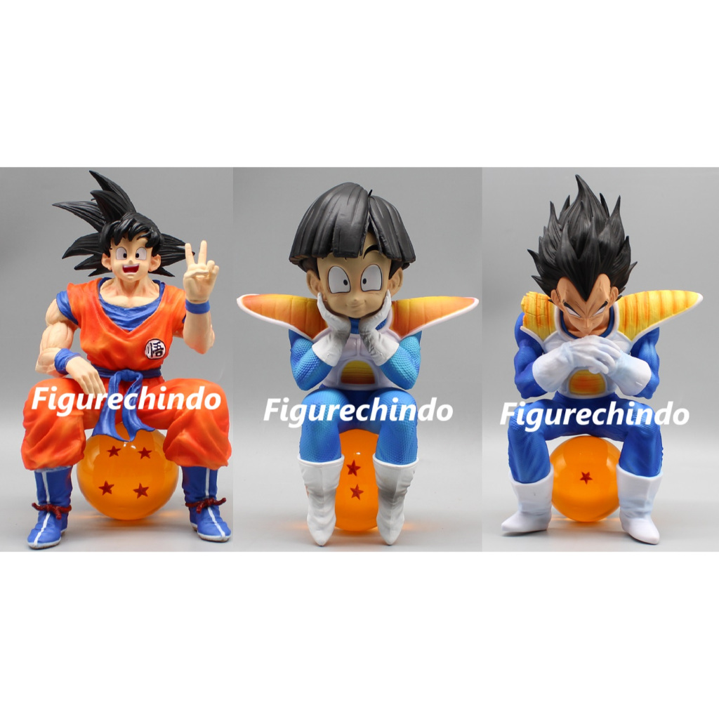 NEW- [ FOTO ASLI ] ACTION FIGURE DRAGON BALL GOKU - VEGETA - GOHAN DUDUK CRYSTAL BALL