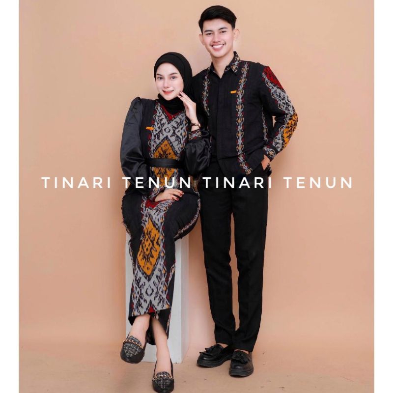 ￼baju tenun couple fatma hitam maroon - baju couple kondangan - tenun couple set - kemeja&gamis kond