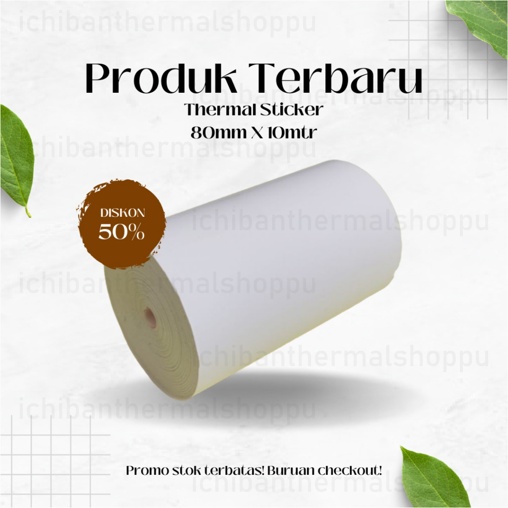 KERTAS STIKER LABEL PRINTER THERMAL 80X40 80MM 80X10 METER CONTINUOUS 80X40MM 80 X 10 METER