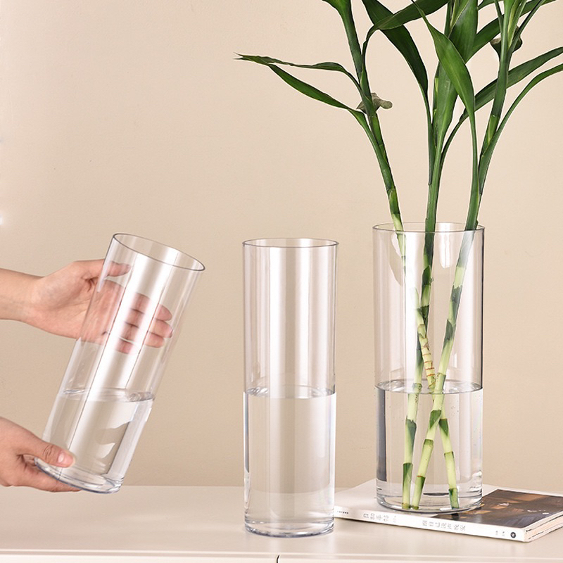 RB PET Acrylic Vas Transparent Black/Vas Anti Pecah/Vas Bunga Bulat Bening Plastik Estetik