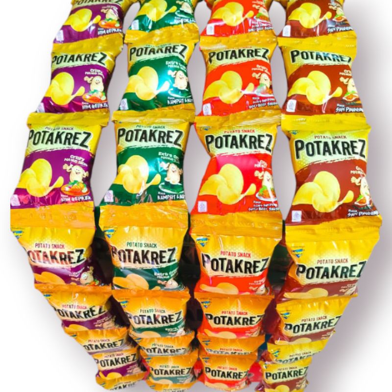 

Kikoya snack potakrez dengan netto 18gr adalah snack kentang 18 gr dengan rasanya Rumput laut,sapi panggang, ayam geptek, sosis sapi pedas 1 pack isi 10pcs