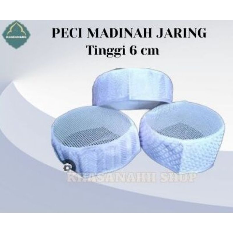 Peci Madinah jaring putih ikaf pendek tinggi 6cm