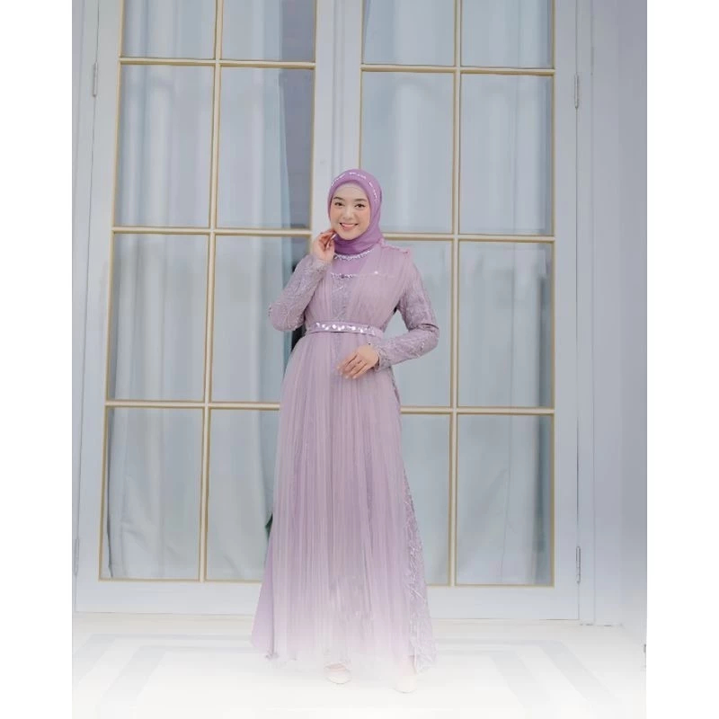 Fateema Maxy Dress Satin Mix Brokat Kombinasi Tille Mutiara Baju Pesta Kondangan Bridesmaid Kekinian