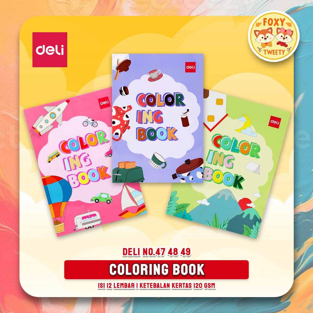 

Coloring Book Deli Ukuran 250 x 176 mm Isi 12 Lembar / No. 47 Transportasi 48 Perlengkapan Sehari hari 49 Pemandangan / Buku Mewarna Mewarnai Anak ENO 46 47 48