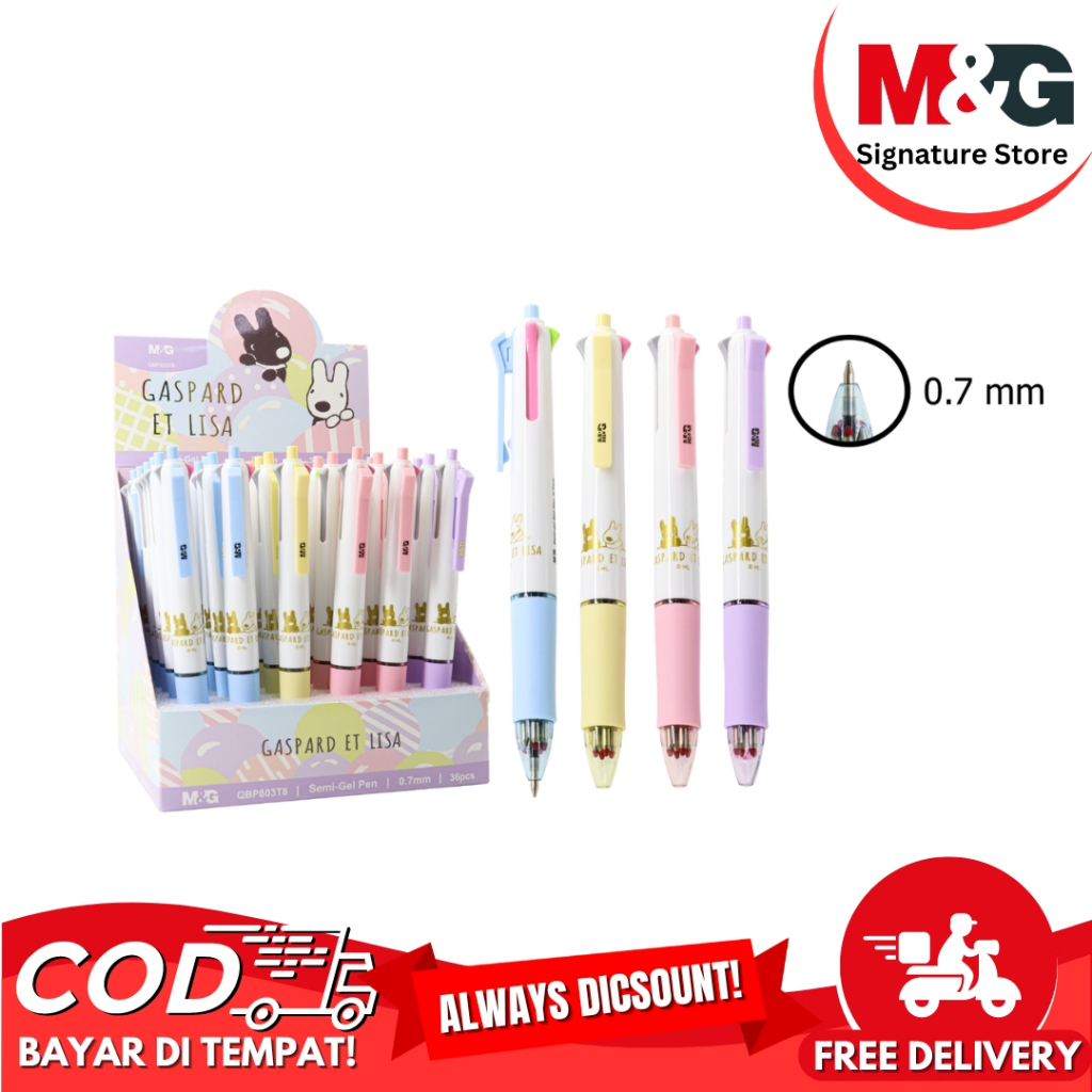

Pulpen Cetek 4 Tinta M&G Ballpaint Gaspard et Lisa #QBP803T8 Pen Pastel Tip 0.7 mm 4 Warna Tinta