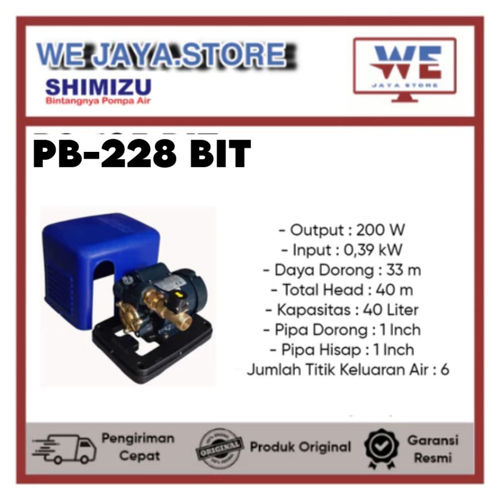 Pompa Air Shimizu PB-228BIT Mesin Pompa Dorong Air Otomatis Sumur