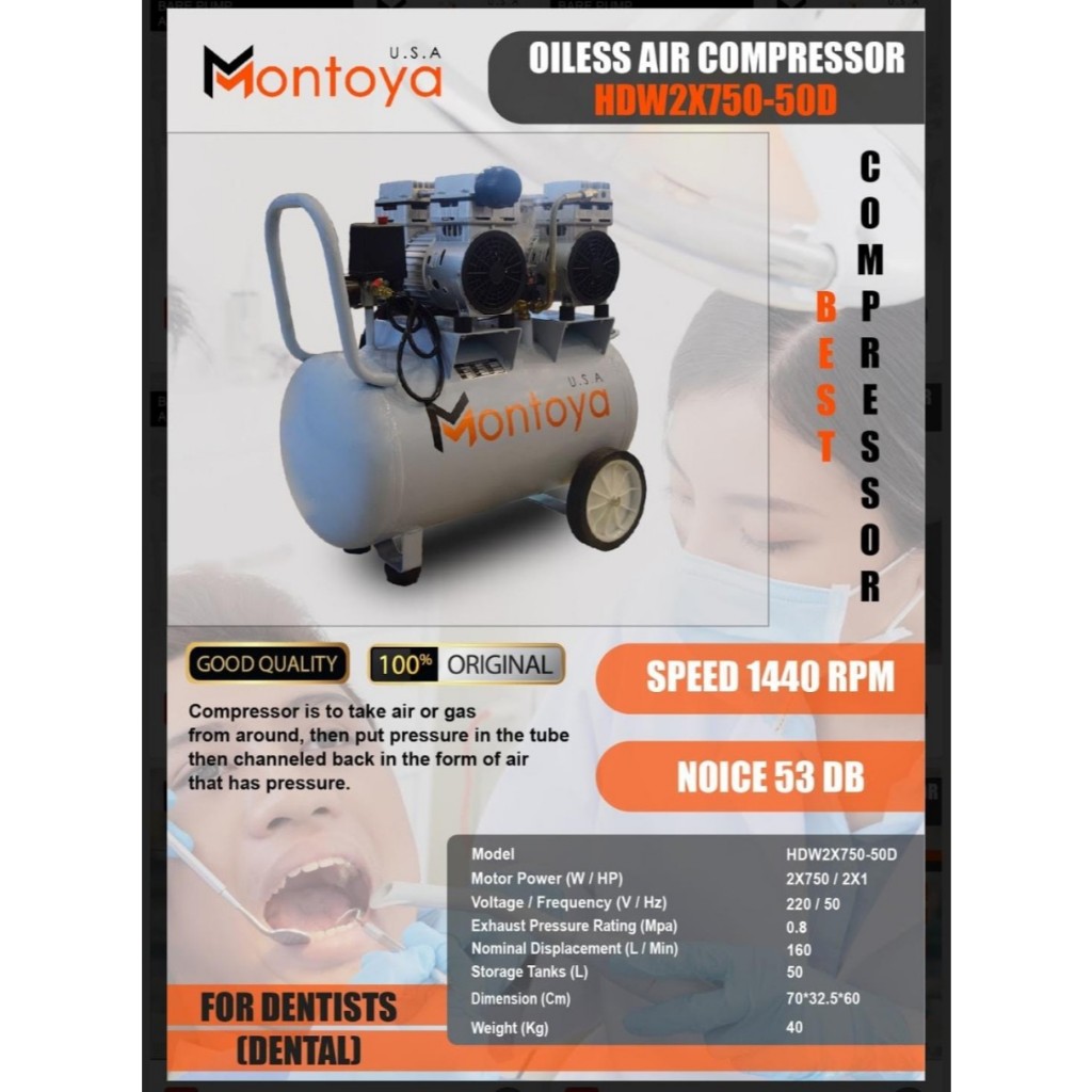 Kompresor Angin Oilles 2 HP Montoya HDW2X750-50D / Kompresor Udara Mini Tangki 50 Liter