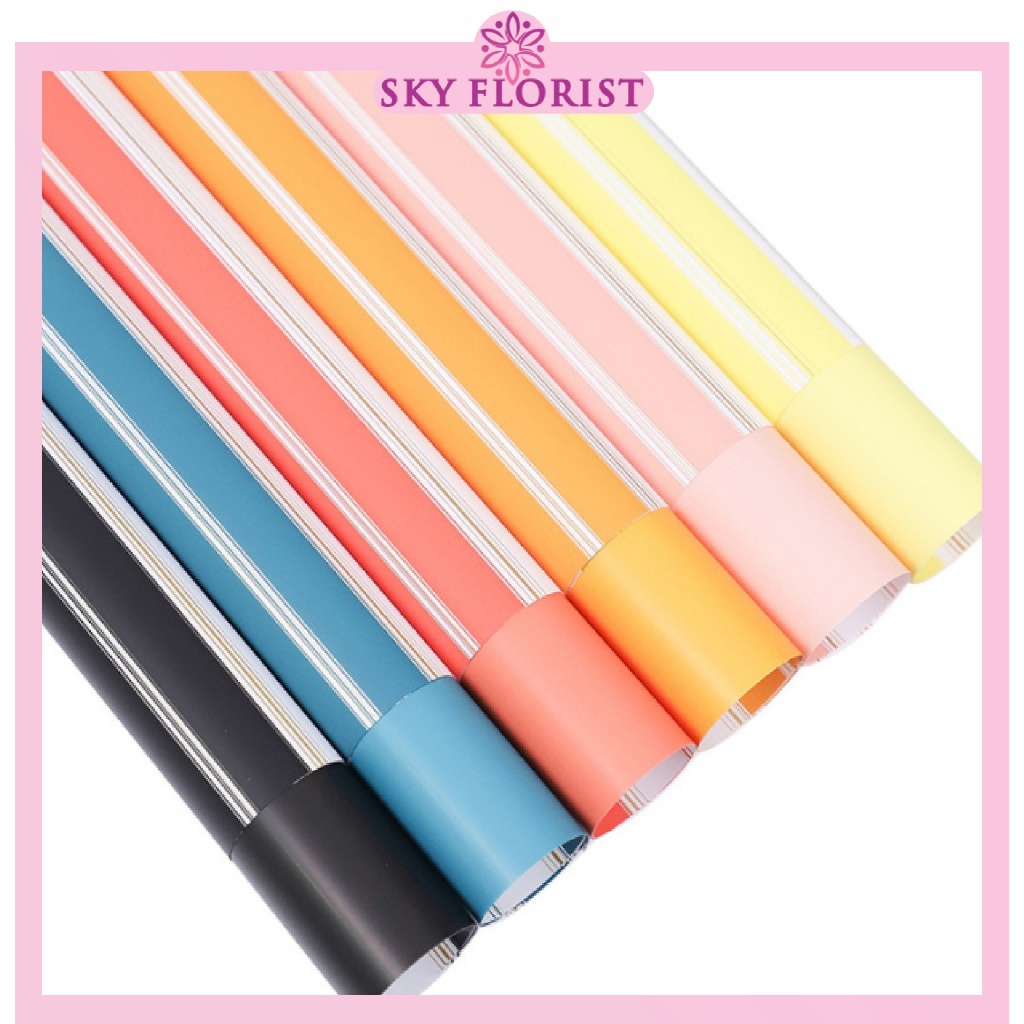 

20 Lembar Kertas Buket Motif Garis Line Color Frame Cellophane Flower Wrapping KB6107