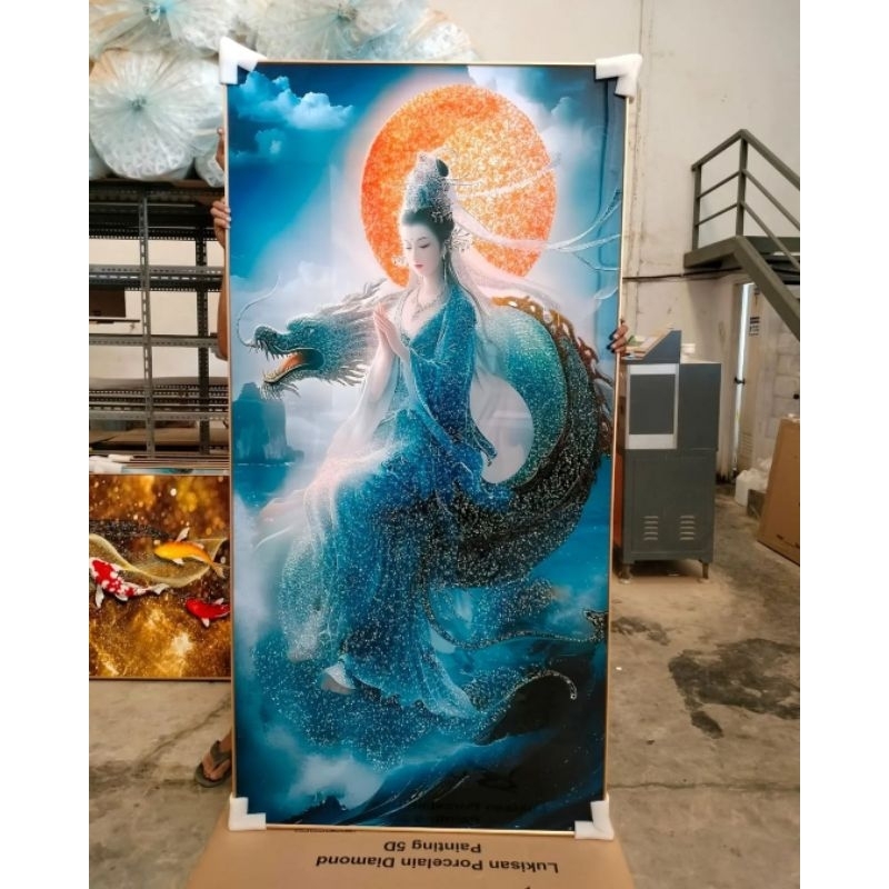 KOKOPAINTING Lukisan Dewi Kwan im Guan im Naga / Lukisan Porcelain Diamond 5D Motif Gambar Dewi Kwan