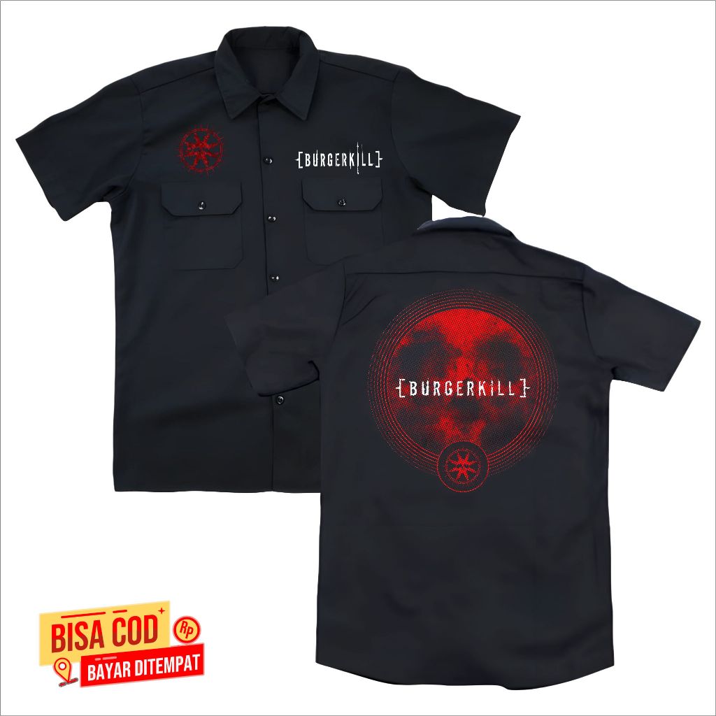 KEMEJA WORKSHIT pendek pria band metal BURGERKILL original distro - WORKSHIT pendek METAL UNDERGROUN