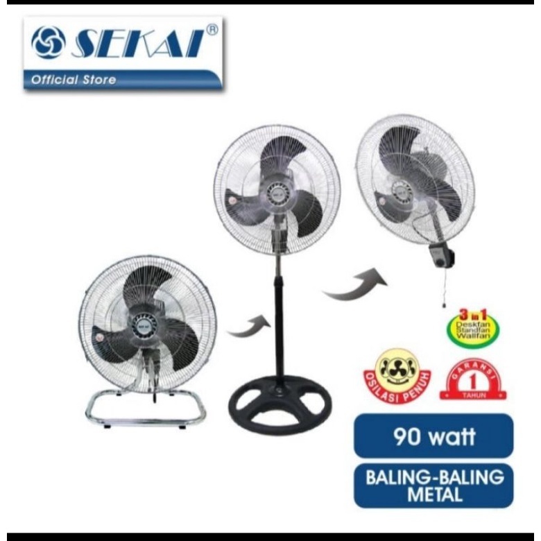 Kipas Angin Sekai IST 1851 Kipas Angin Sekai Besi 3in1 Kipas Angin Berdiri / Kipas Angin Dinding / K