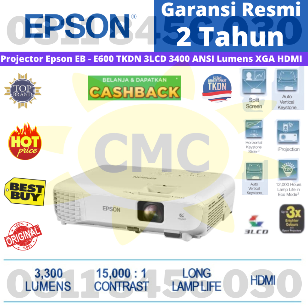 Projector Epson EB-E600 TKDN  XGA 3LCD Projector Proyektor Epson EB E600 Pengganti Epson EB -E500