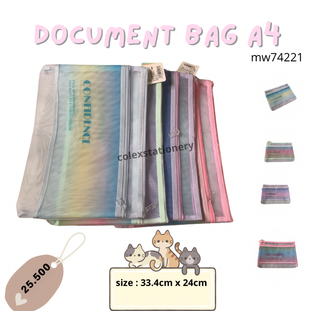 

Map Pelajaran / Map Document Bag Warna Gradiasi / Tempat Penyimpanan Map Buku Pelajaran 4 Warna 2 Resleting Lucu