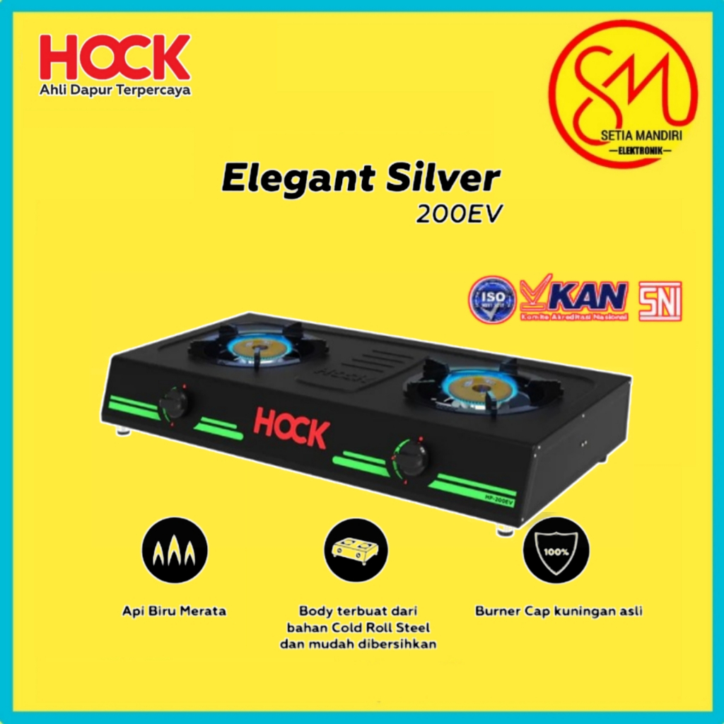Hock Kompor Gas 2 Tungku Elegant Silver Api Biru HP-200EV
