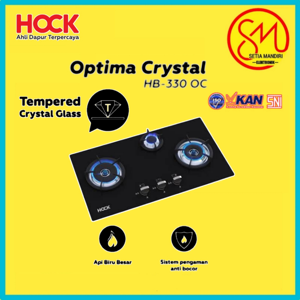 Kompor Gas Tanam Built-in-Hob 3 Tungku Hock Optima Crystal HB-330OC