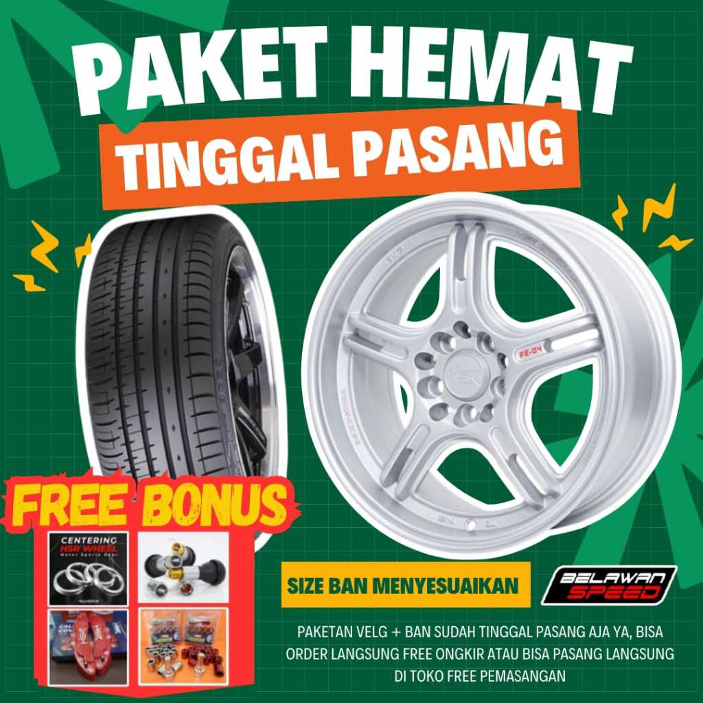 PAKET VELG PLUS BAN RING 16 MOBIL TERIOS RUSH INNOVA XPANDER CAMRY SIENTA HSR FE04 R16 RING-SILVER