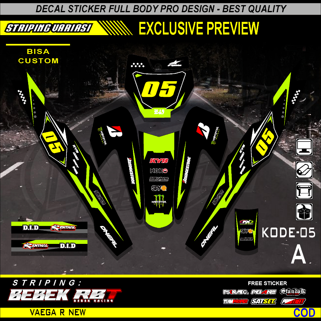 (COD) Sticker RBT/GTX VEGA R NEW Stiker Striping Motor RBT Bebek Modif Terbaru SUPERMOTO YZ CRF KLX 