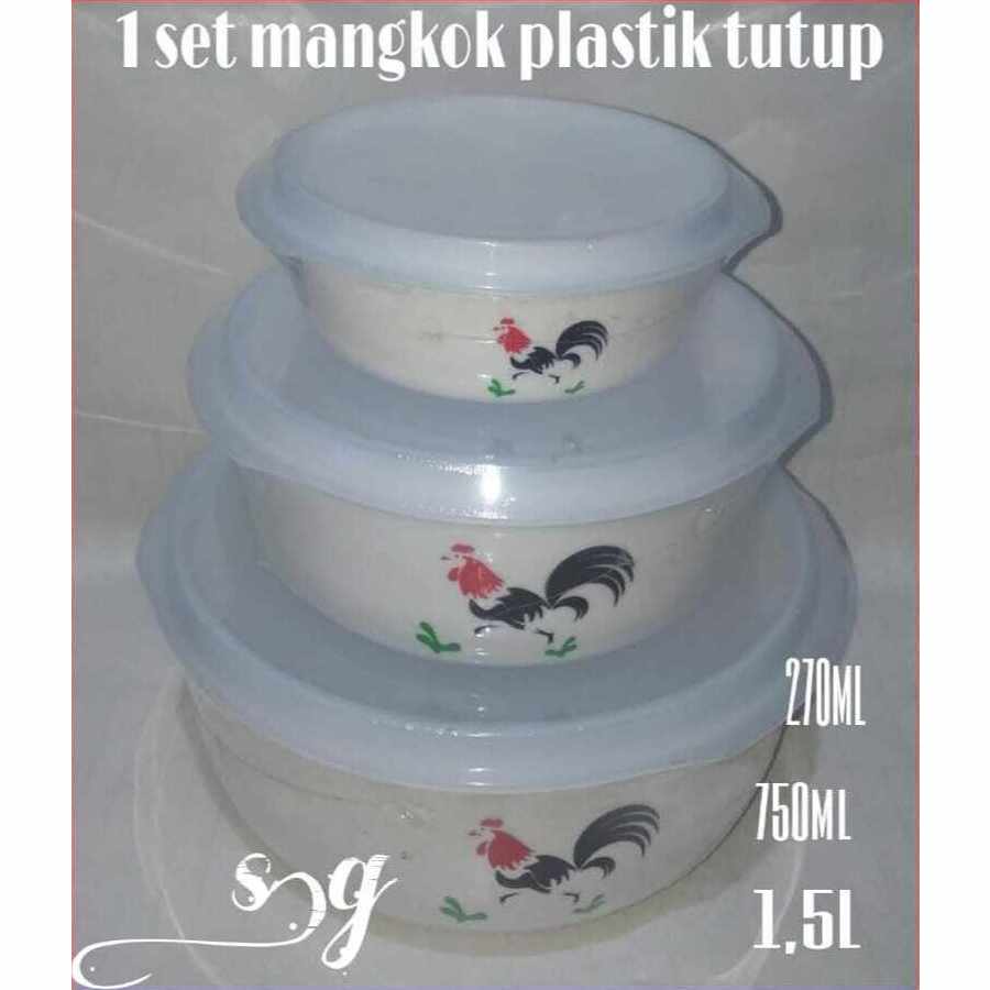 1 SET Mangkok Tutup Plastik Transparan / Mangkuk Sop / Mangkok Serbaguna Besar, Tanggung, Kecil