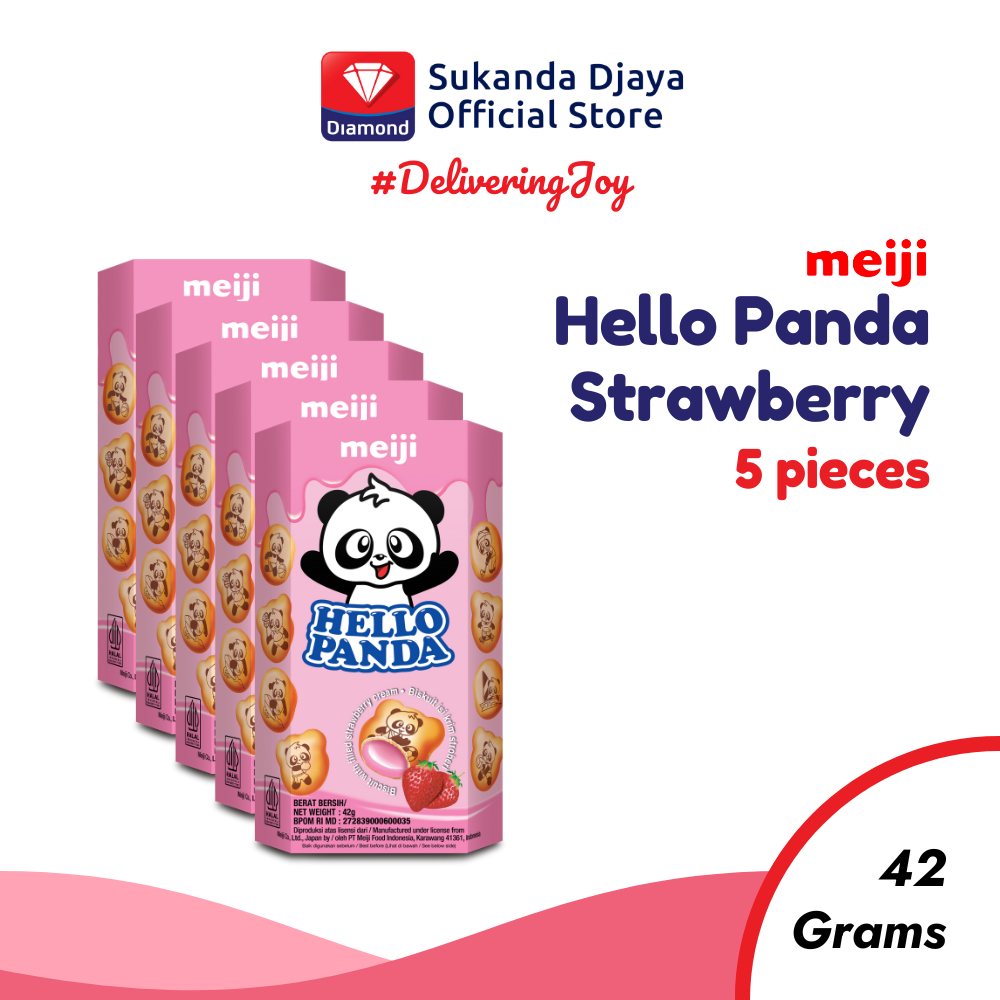 

Meiji Hello Panda Biskuit Strawberry Snack Ringan 42 Gr [ISI 5 PCS]