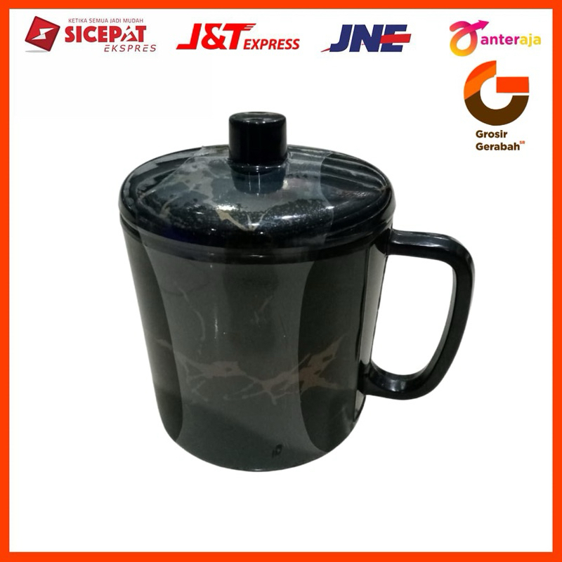 maspion vanda melamine mug 4” + tutup black marble clf326-4