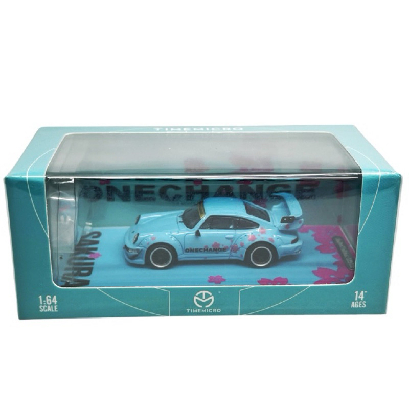 Time Micro 64 Porsche RWB GT Wing Sakura Japan w/ Figure Tiffany Blue