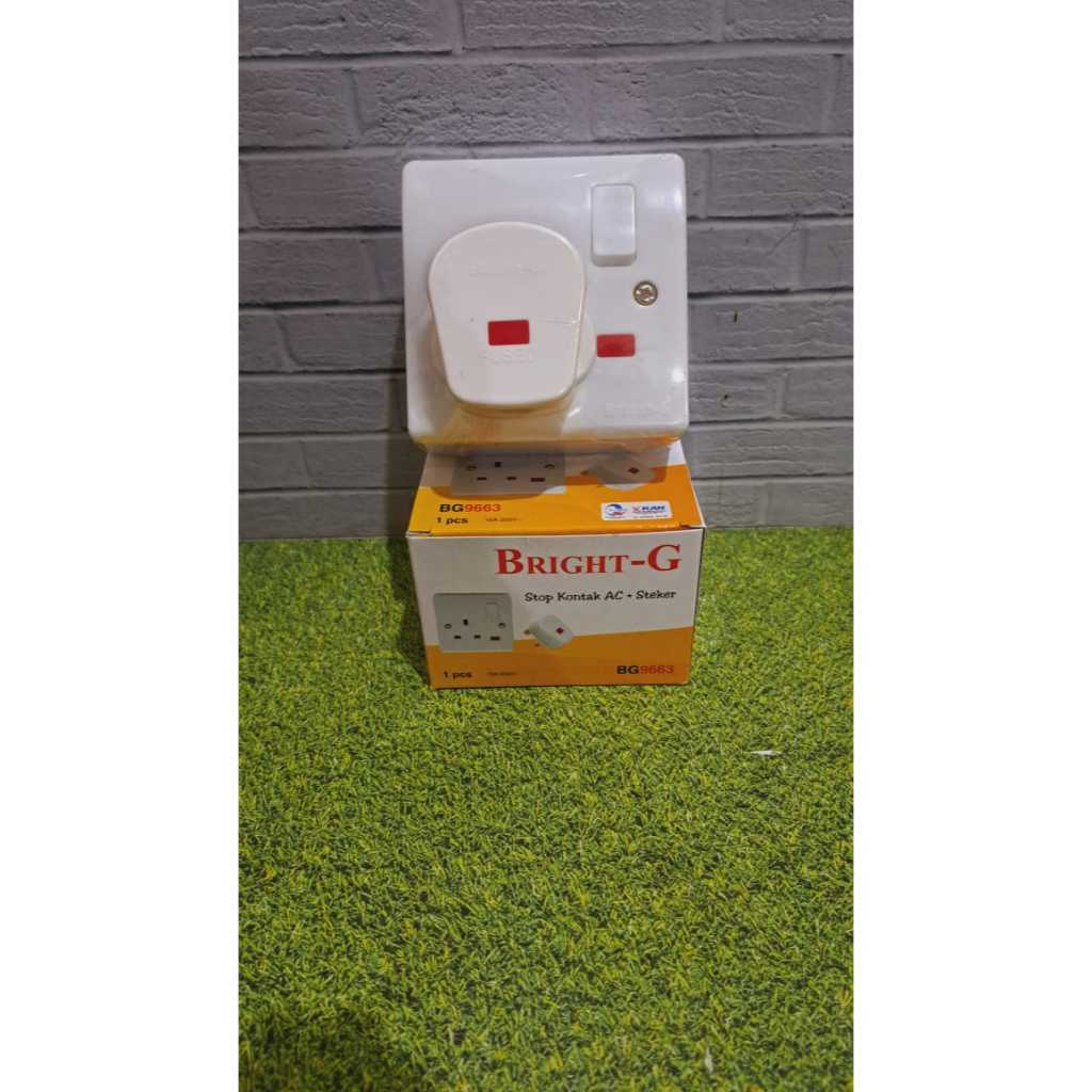 BRIGHT-G STEKER AC KAKI 3 /COLOKAN AC KAKI 3 BRIGHT-G BG9668 STEKER AC / STOP KONTAK AC + STEKER BRI