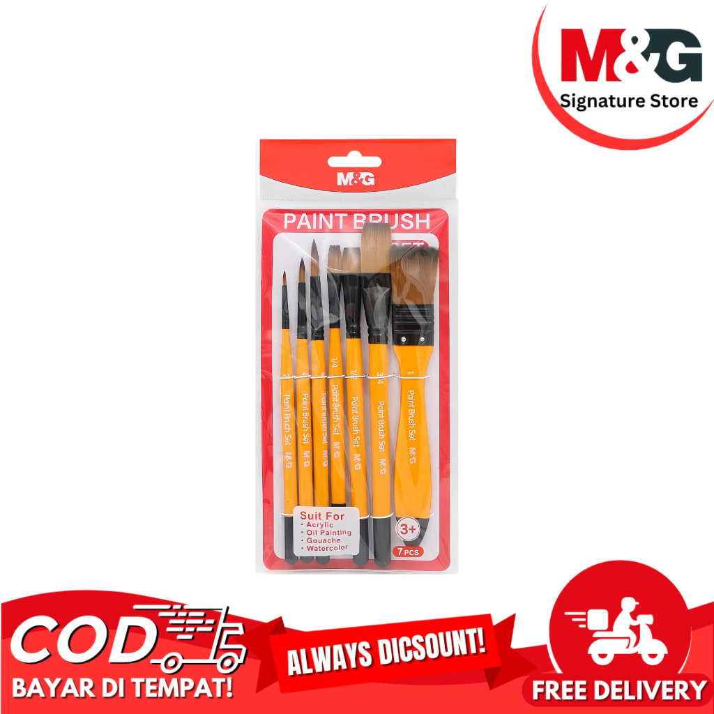 

Kuas Lukis Set M&G Paint Brush M&G 7 Pcs Include Roung & Flat Nilon #ABH978C0