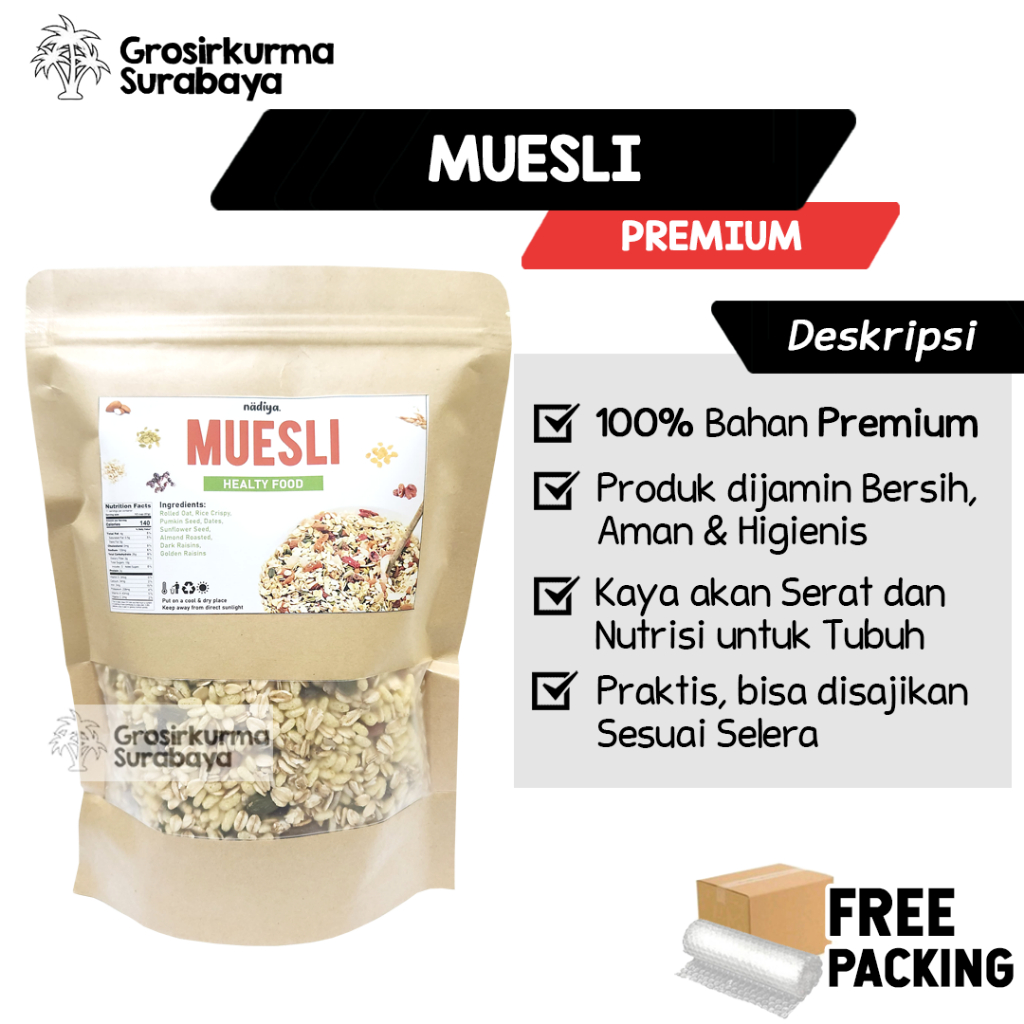 

MUESLI PREMIUM 1KG Kaya Serat Asli Bermanfaat Untuk Tubuh Pengganti Sarapan Sehat Suplemen Organik