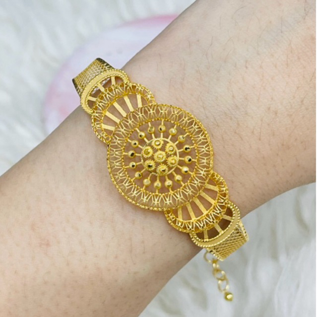 gelang kerawang bulat murah elegant emas asli kadar 700