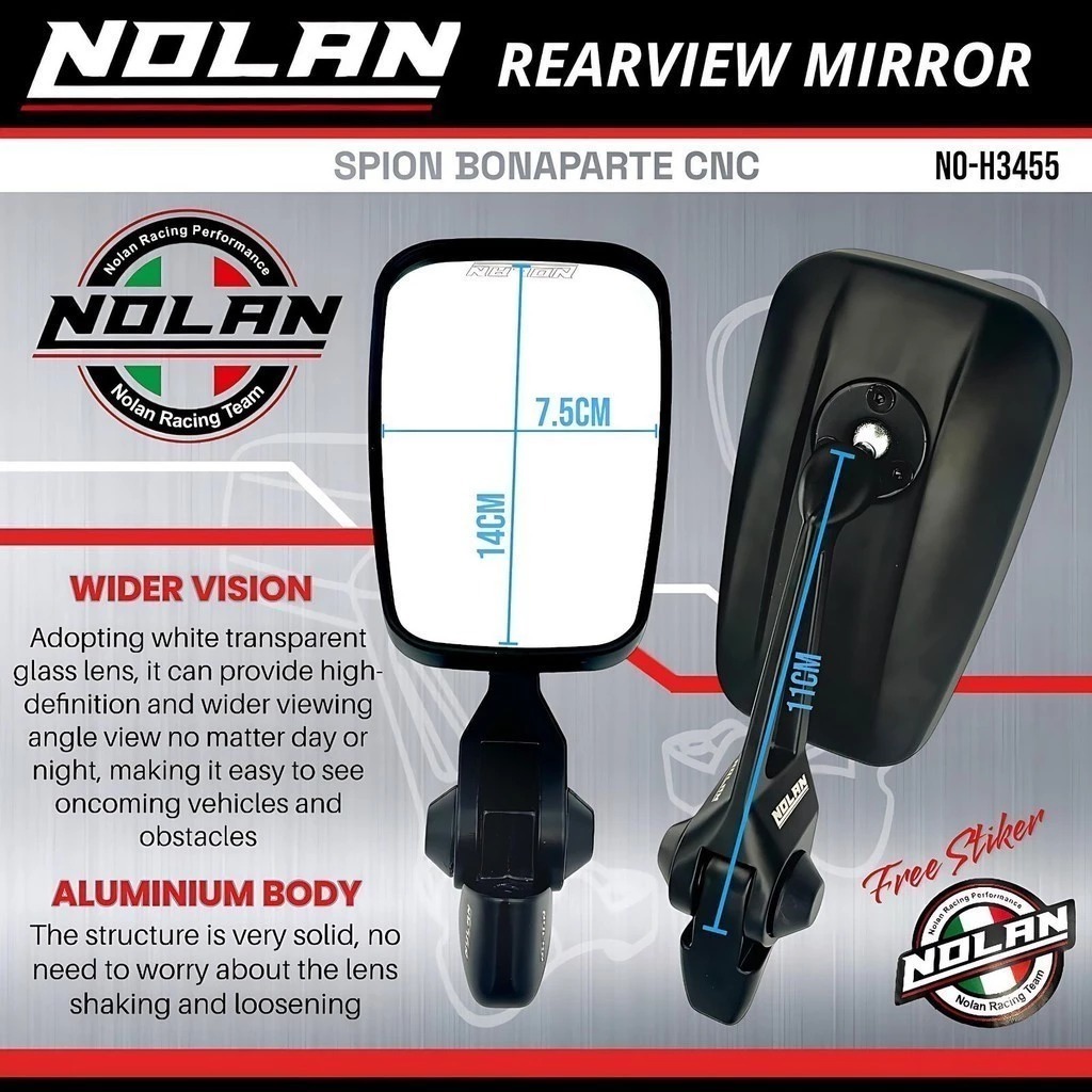 Spion NOLAN BONAPARTE Kaca Putih Bahan Aluminium Full CNC Universal vario 160 vario 125 vario150 pcx
