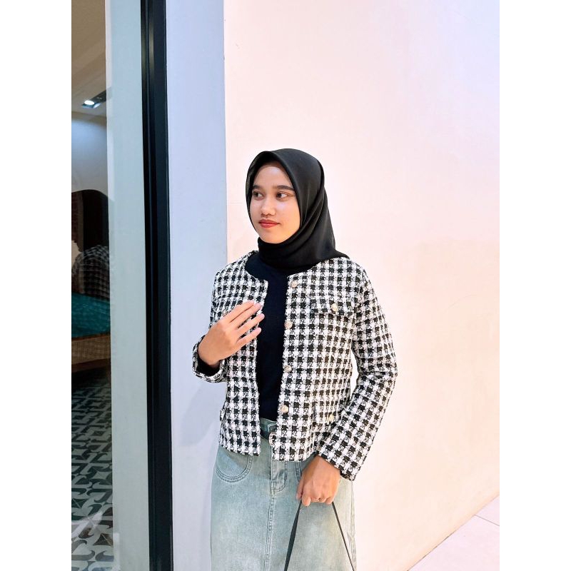 BLAZER TWEED WOLL KOTAK IMPORT | GROSIR PGMTA