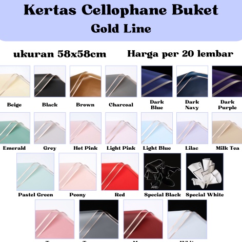 

Super Grosir 2 LEMBAR Kertas Cellophane Buket Gold Line Flower Wrapping Paper Celophane Chellophane Murah untuk Bucket Snack Uang