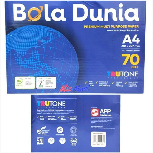 

HVS 70 GSM BOLA DUNIA TRUTONE PAPER KERTAS CETAK PRINT FOTOCOPY MULTIFUNGSI 1RIM 500 LEMBAR