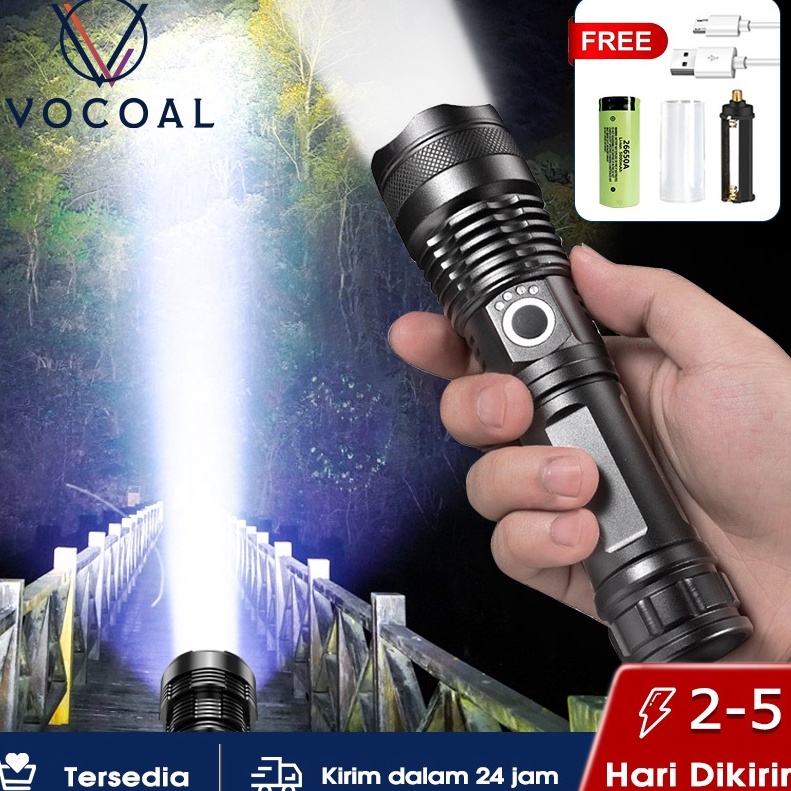 Pabrik Resmi  Vocoal Senter Super Terang LED Anti Air Senter Senter Teleskopik Fokus Senter Terang U
