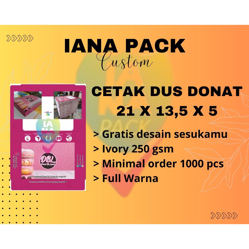Dus Donat Custom Full Warna 21 x 13,5 x 5 / Cetak Custom Dus Donat Kecil