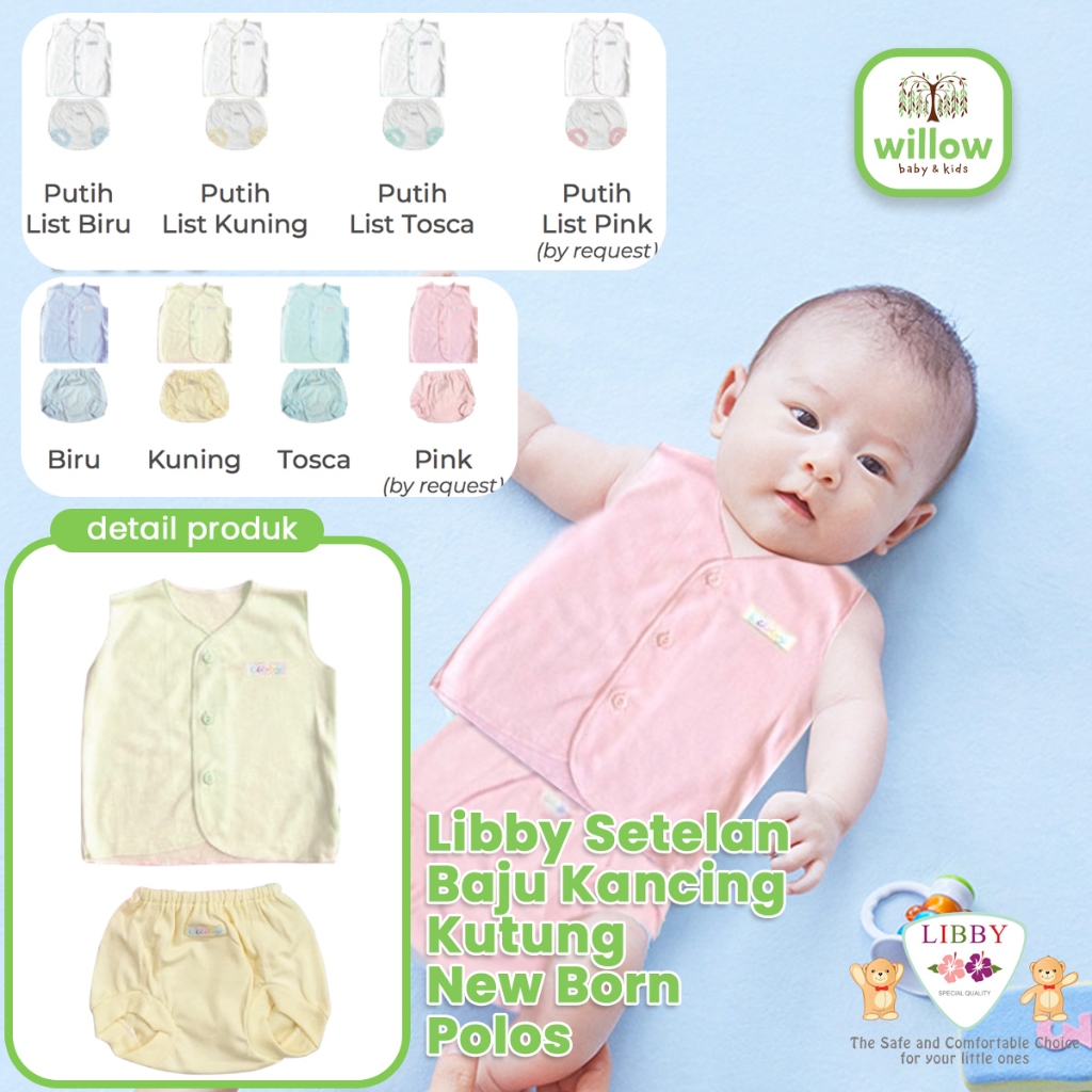 Baju Setelan Bayi - Libby Setelan Baju Kancing Kutung New Born Polos