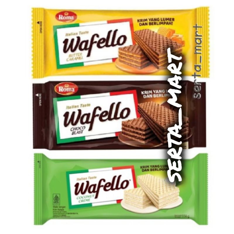 

Roma Wafello Butter Caramel / Chocolate / Kelapa 114gr - Biskuit Wafer Renyah