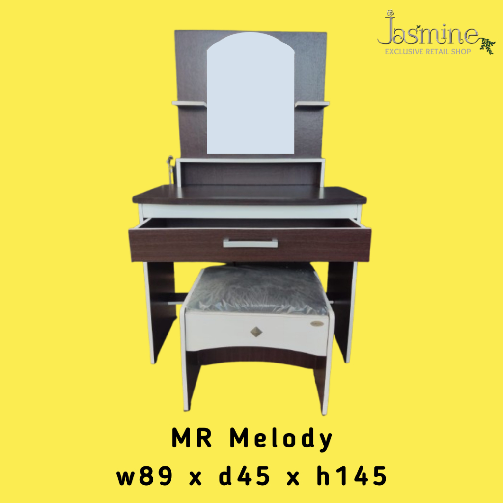 Meja Rias | Set Meja Rias Minimalis Modern Cermin Kotak + Kursi Puff Empuk Melody