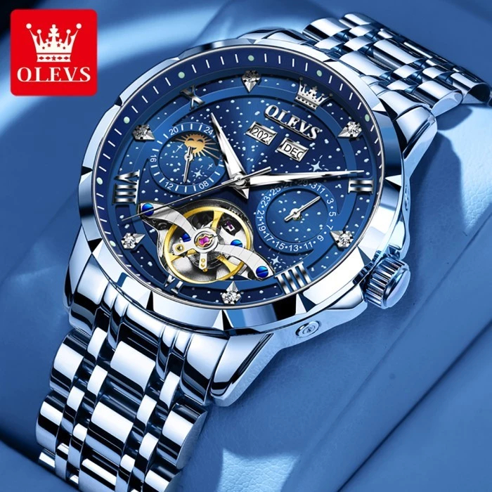 OLEVS Jam Tangan Pria Automatic Tourbillon Original Men Watch Desain Langit Berbintang Men Watch