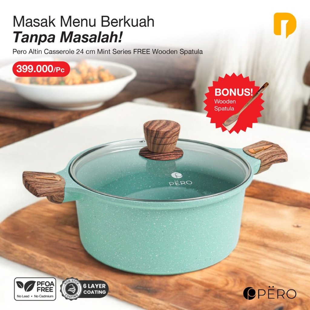 Panci Pero Altin Casserole 24 Cm Mint Series FREE Wooden Spatula