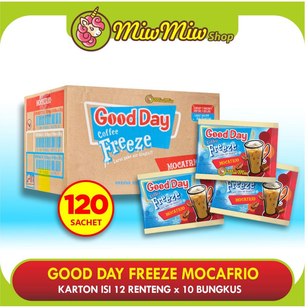 

Good Day Coffee Freeze Mocafrio (Kopi Instan Serbuk 3 in 1 Rasa Moka) - GROSIR KARTON