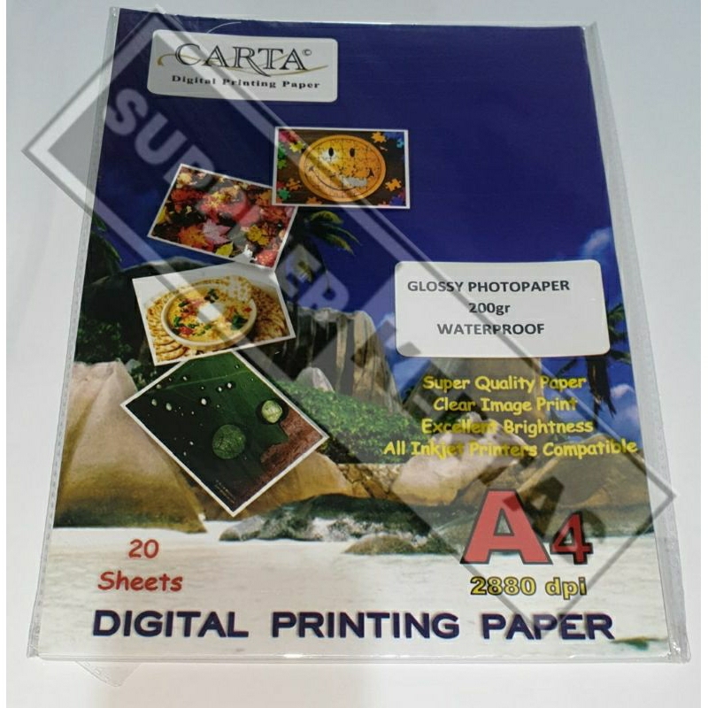 

Glossy Photopaper Carta uk A4 isi 20 lbr/Kertas Foto glossy(Kilap)