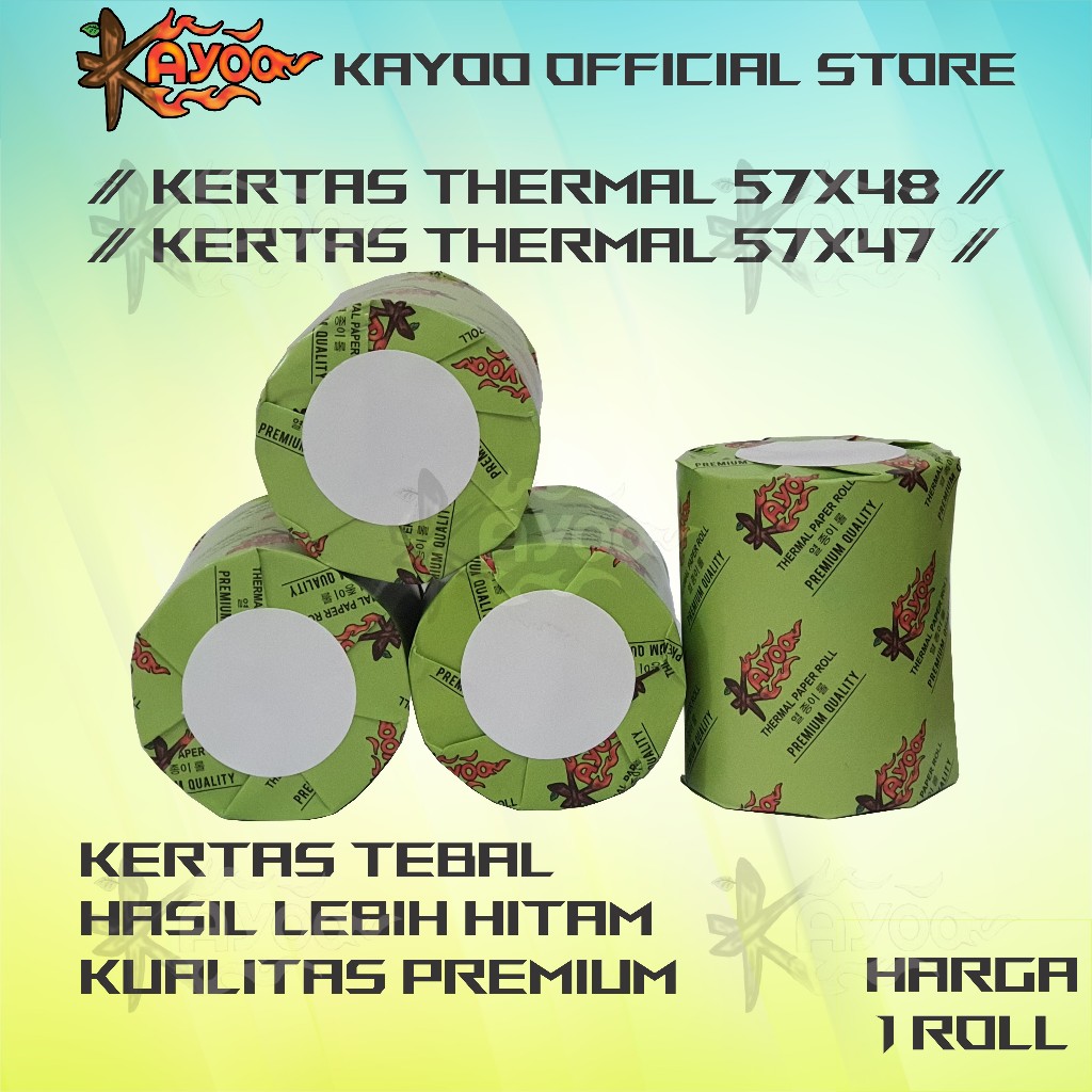 

KAYOO KERTAS THERMAL STRUK KASIR PAPER ROLL KAYOO 58MM 57X47 / 57X48 TERMAL POS RECEIPT MINI PRINTER BLUETOOTH 58MM MESIN CASH REGISTER 58X47 58X48 57X47MM 57X48MM