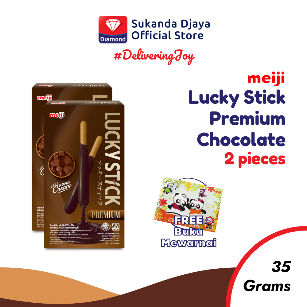 

Meiji Lucky Stick Biscuit Premium Chocolate Snack 35 Gr ISI 2 [Free Buku Mewarnai]