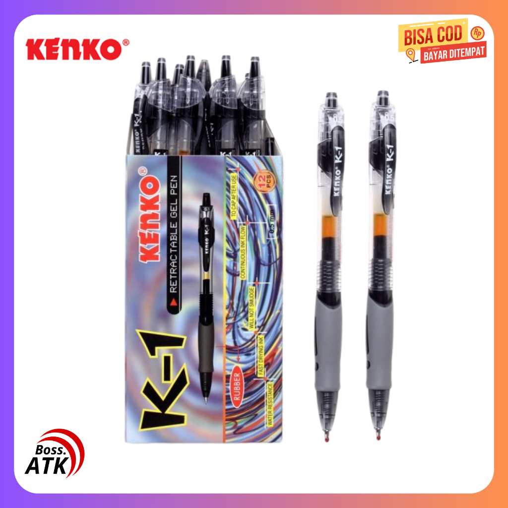 

PULPEN GEL K-1 KENKO GEL PEN K1 RETRACTABLE 0.5 BOLPEN HITAM BOLPOIN HARGA PERPCS